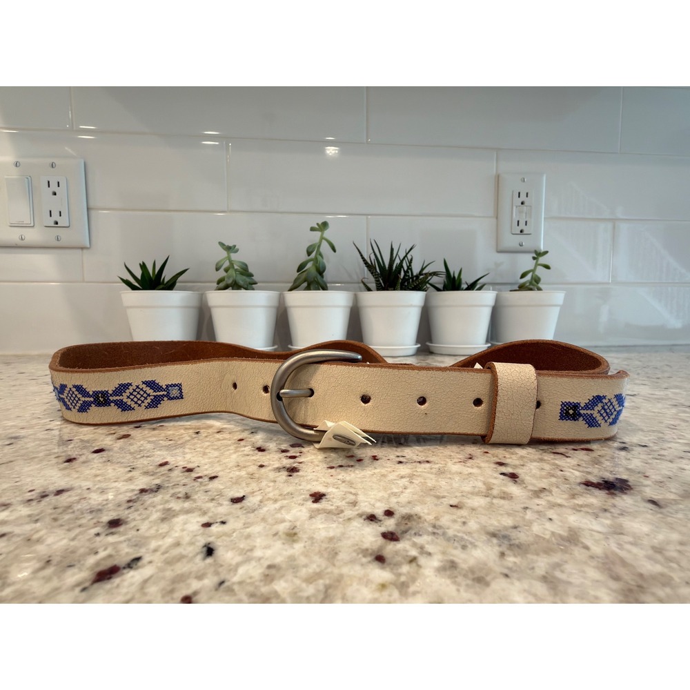 American Eagle S/P Cream Embroidered Leather Belt – 100% Buffalo Leather